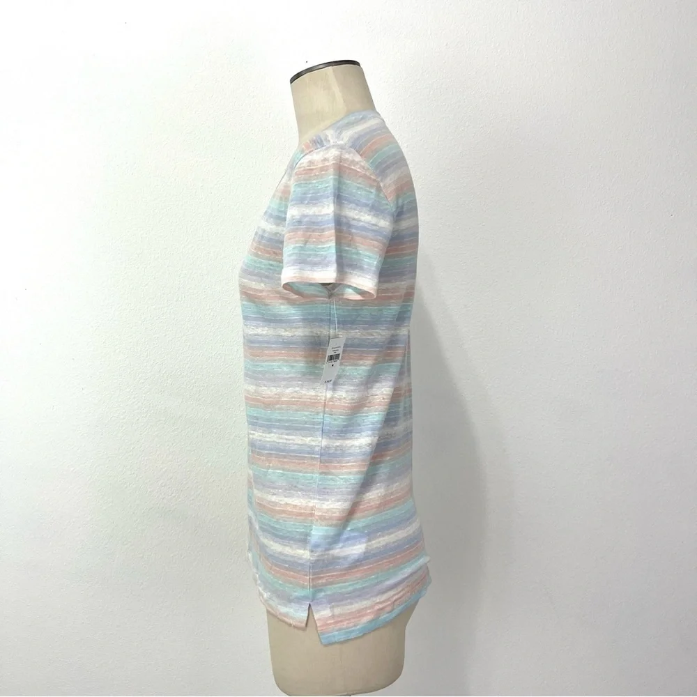 Gap- Linen Lightweight V Neck Multi Stripe Tee Size Medium. - Picture 4 of 9